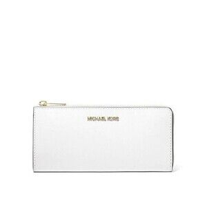 New Michael Kors Jet Set Travel Large Leather Quarter-Zip Wallet Optic White